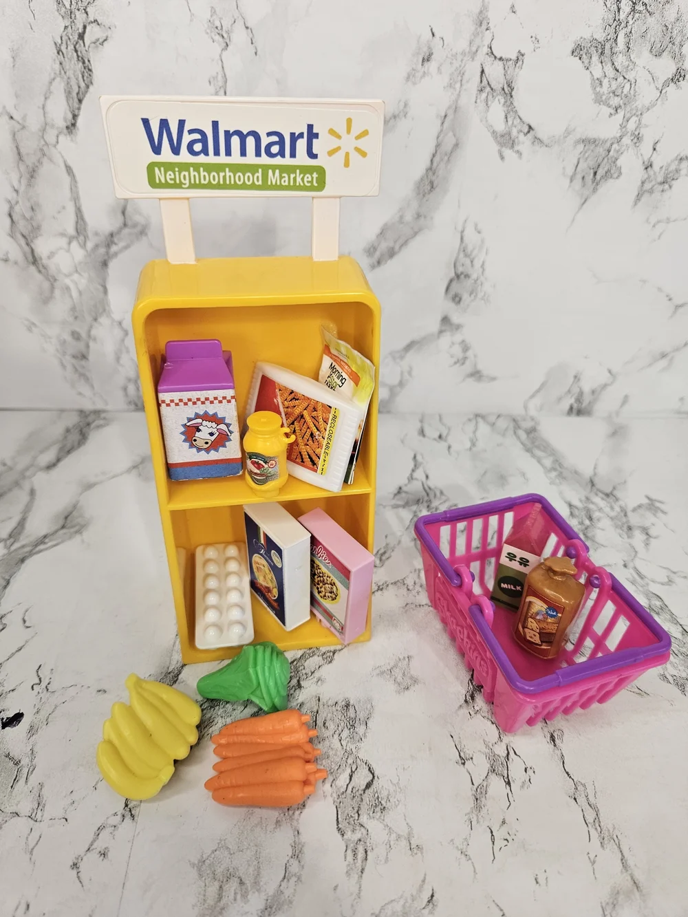 Neighborhood Market Kids Toy Playset - Yellow Display & Pink Cart